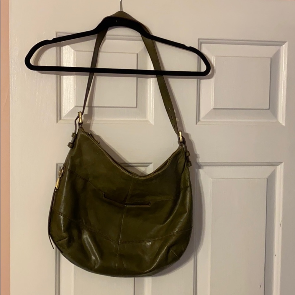 Green leather hobo bag.